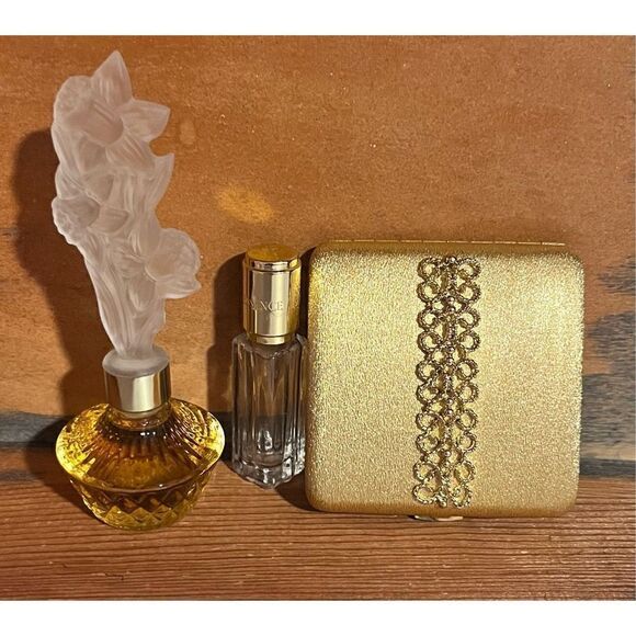 Gold compact glass complete snaps vintage two bottles - Picture 14 of 16